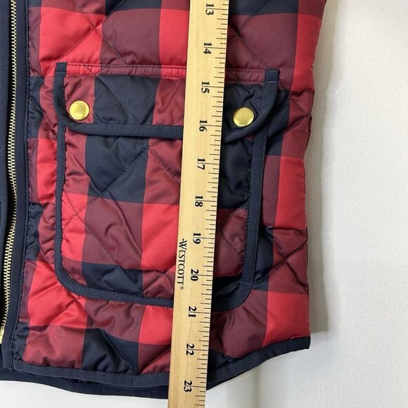 J Crew Quilted Down Puffer Vest Womens Size XS Red Buffalo Plaid - Picture 7 of 10